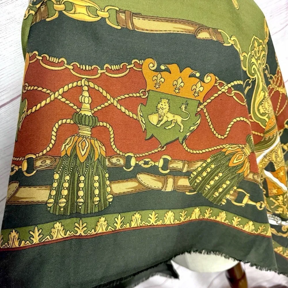 Art of the Scarf Large Square Scarf Shawl Baroque Style Green Terracotta  Italy